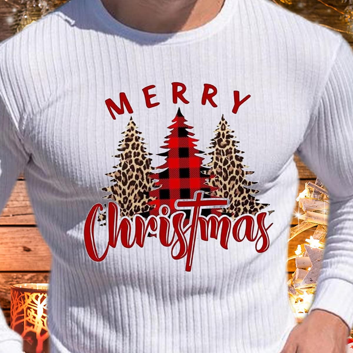 Men's Christmas Print Crew Neck Street Long Sleeve Casual Shirt