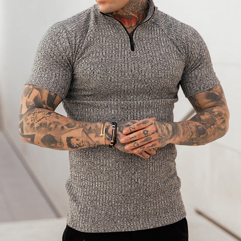 Men's Shirts T shirt Zip Half Tee Top Plain Standing Collar Outdoor Sport Short Sleeves Streetwear 
