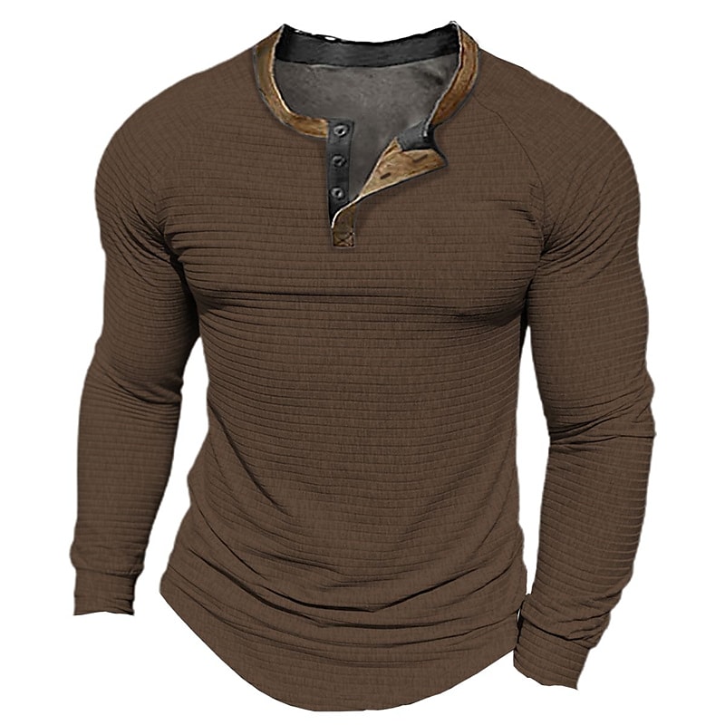 Men's Henley Shirt T shirt Tee Cool Shirt Plain Slim Pleated Henley Street Vacation Long Sleeve Basic Top