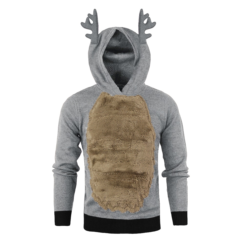Men's Christmas Antlers Plus Fluff Hooded Color Funny Sweatshirt