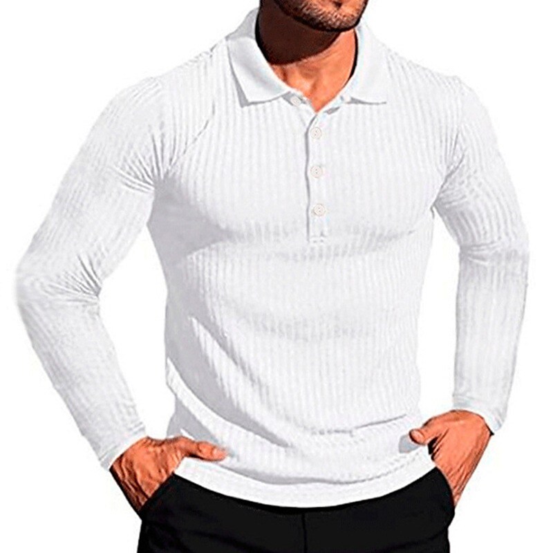Men's Solid Color Long Sleeve Button Comfortable fabrics Polo Shirt