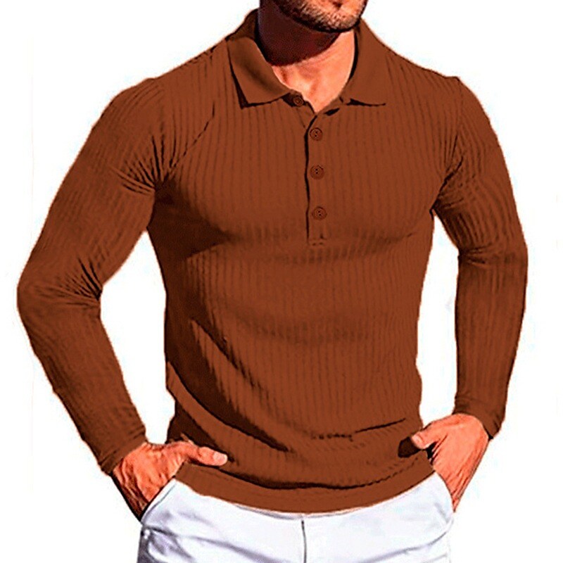 Men's Solid Color Long Sleeve Button Comfortable fabrics Polo Shirt