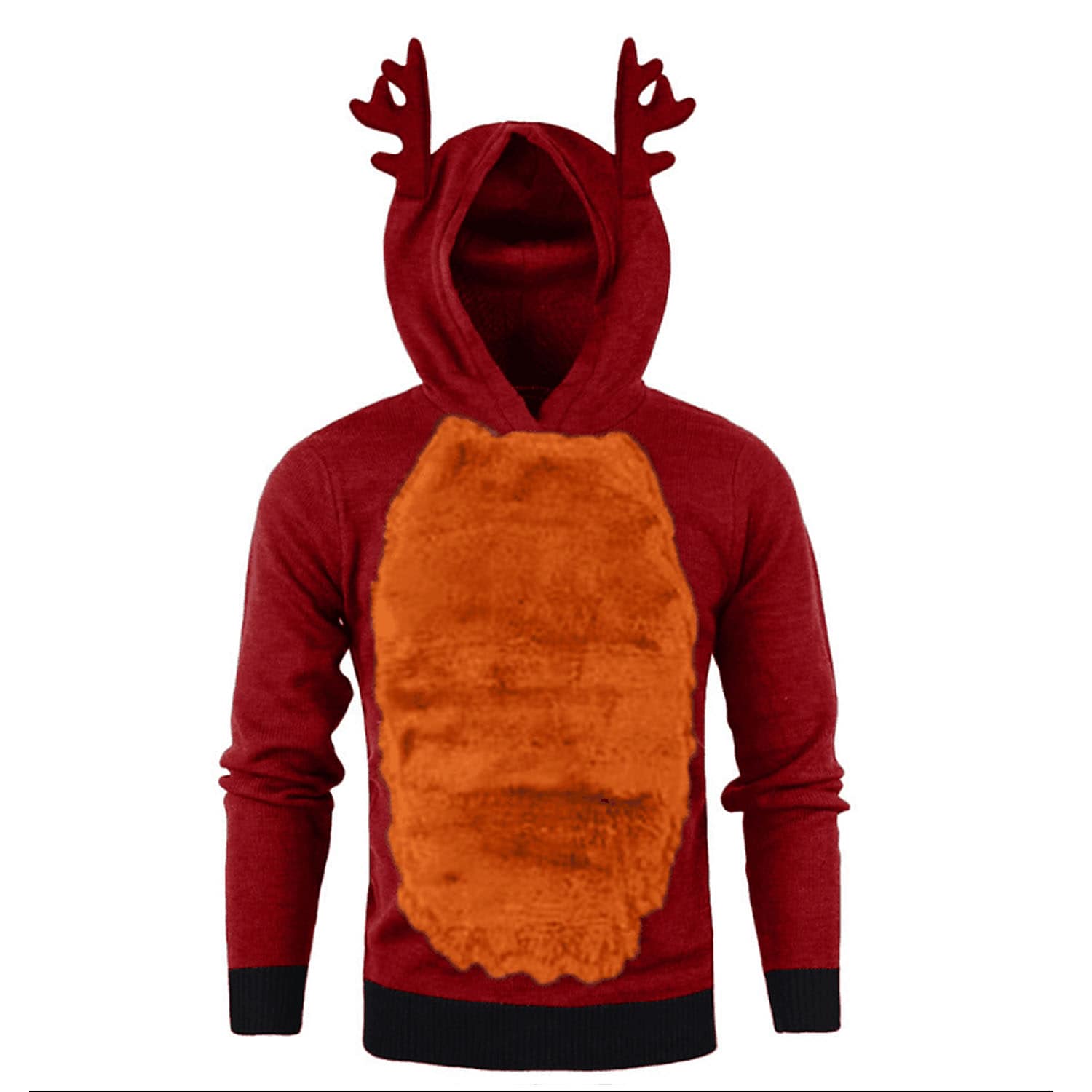 Men's Christmas Antlers Plus Fluff Hooded Color Funny Sweatshirt