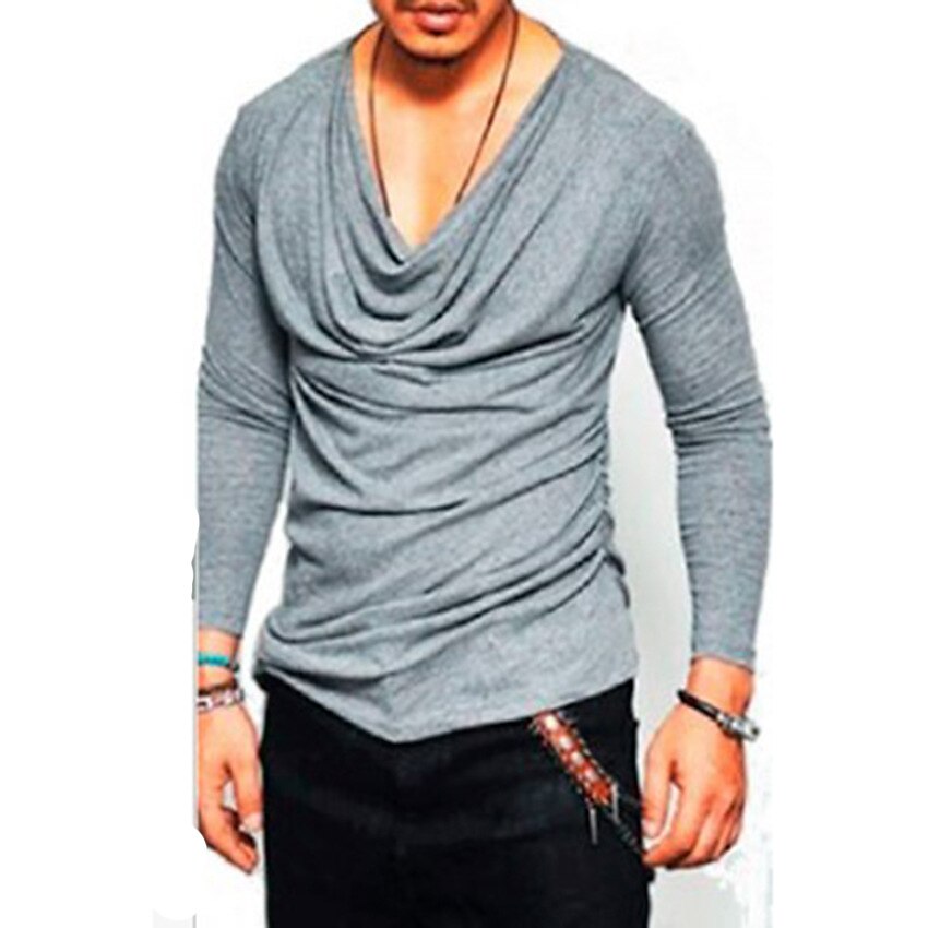 Men's T shirt Long Sleeve Plain Cowl Casual Long Sleeve Cotton Fashion Lightweight Muscle Shirt 