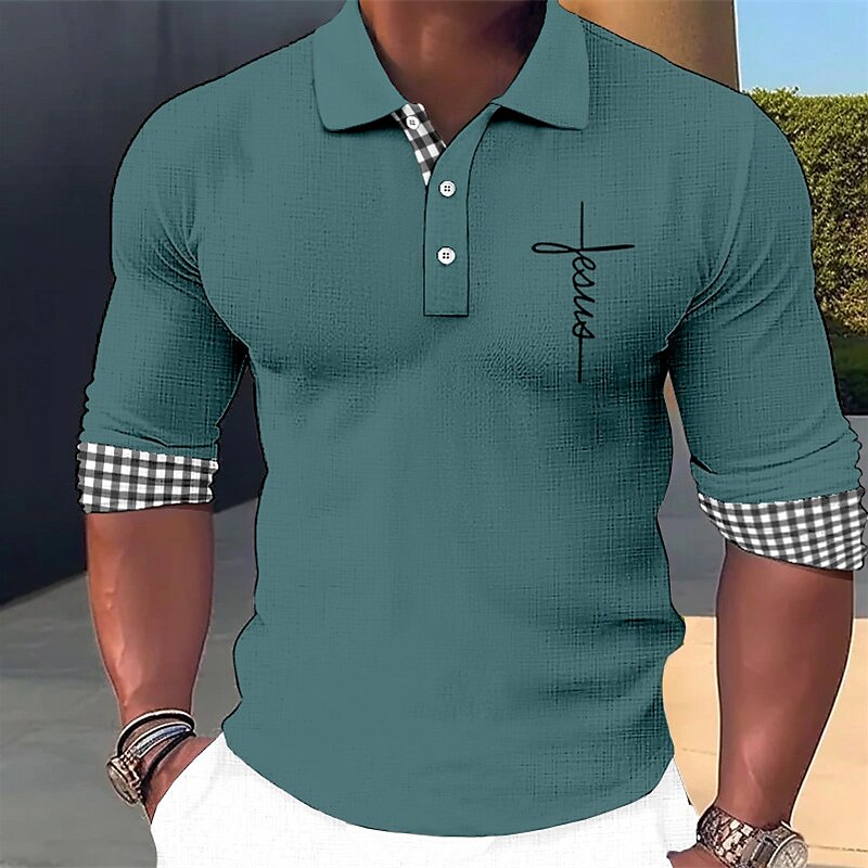 Men's Polo Shirt Golf Shirt Plaid / Check Graphic Prints Cross Turndown Outdoor Street Long Sleeve Print Fashion Soft Top