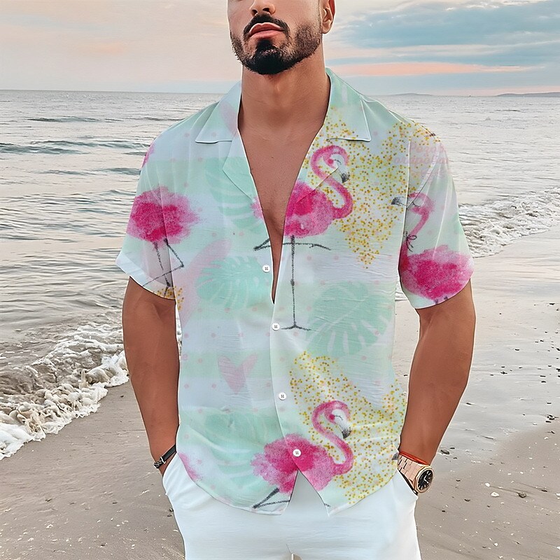 Men's Shirt Summer Hawaiian Shirt Flamingo Graphic Prints Turndown Hol