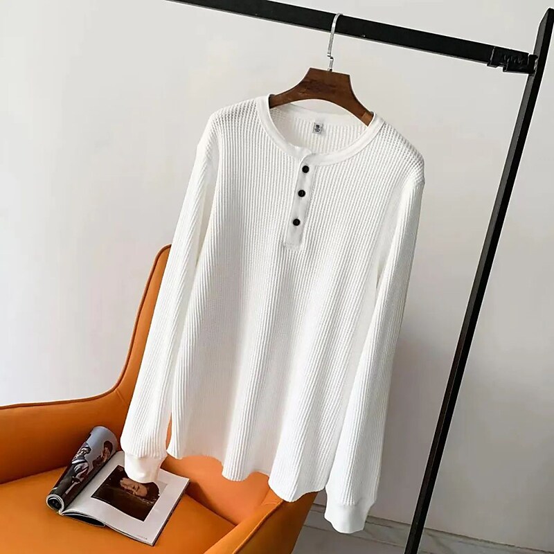Men's Casual Solid Color Button-Down Long Sleeve Round Neck Shirt