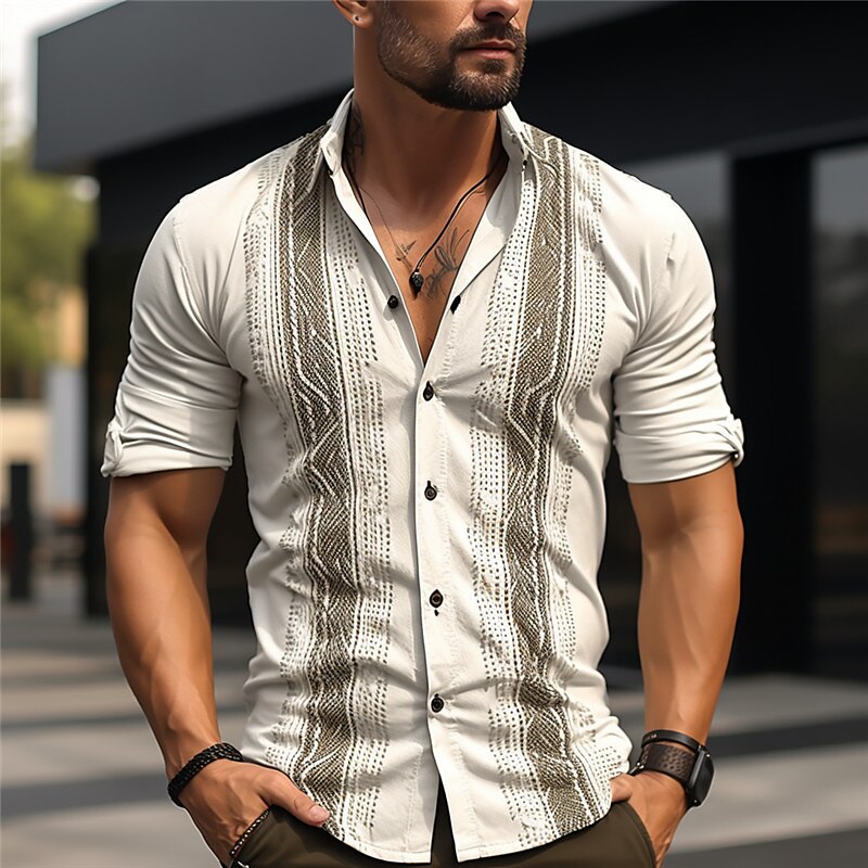 Men's Shirt Striped Graphic Prints Geometry Stand Collar Street Short Sleeve Print Casual Comfortable Top
