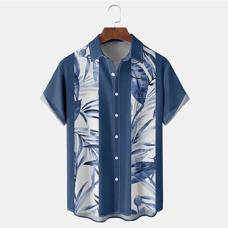Men's Summer Hawaiian Shirt Bowling Shirt Button Up Shirt Summer Shirt Casual Shirt Light Green Red Dark Navy Royal Blue Blue Short Sleeve Color Block Turndown Street Vacation Button-Down Clothing