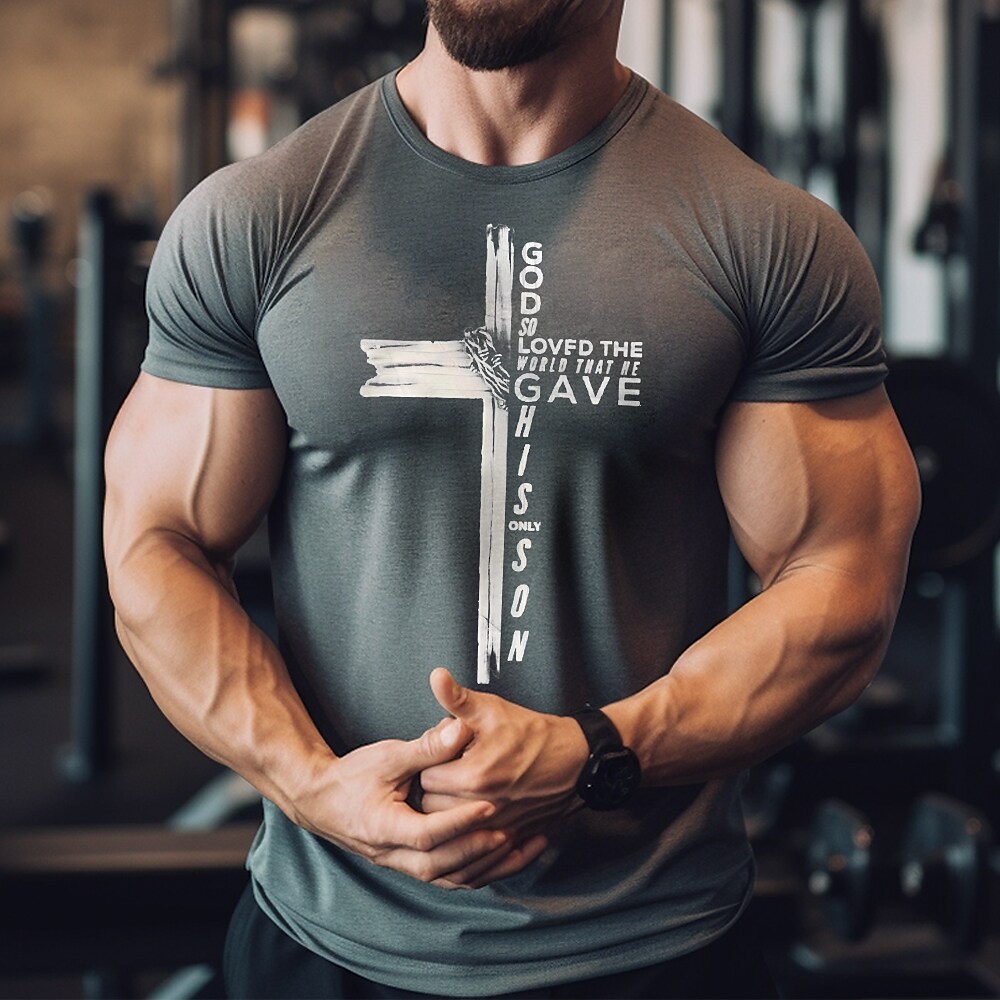 Men's Fitness Mucle Sport Runing Quick Dry Breathable Sweat Absorbency Stretch Round Neck Pattern Print Short Sleeve