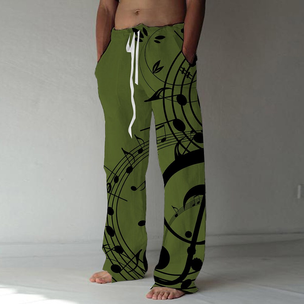 Men's Trousers Summer Pants Baggy Beach Pants Elastic Drawstring Design Front Pocket Straight Leg Graphic Musical Instrument Comfort Soft Casual Daily Fashion Streetwear