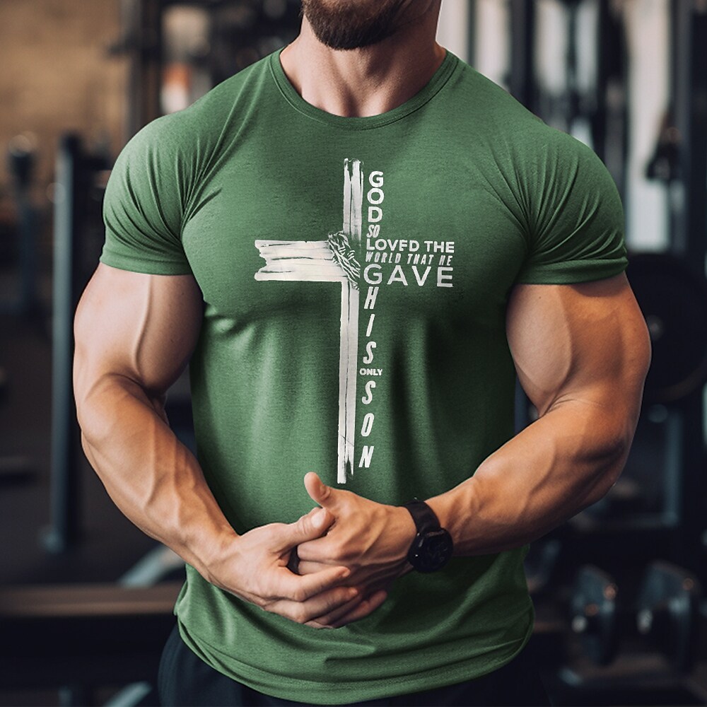 Men's Fitness Mucle Sport Runing Quick Dry Breathable Sweat Absorbency Stretch Round Neck Pattern Print Short Sleeve