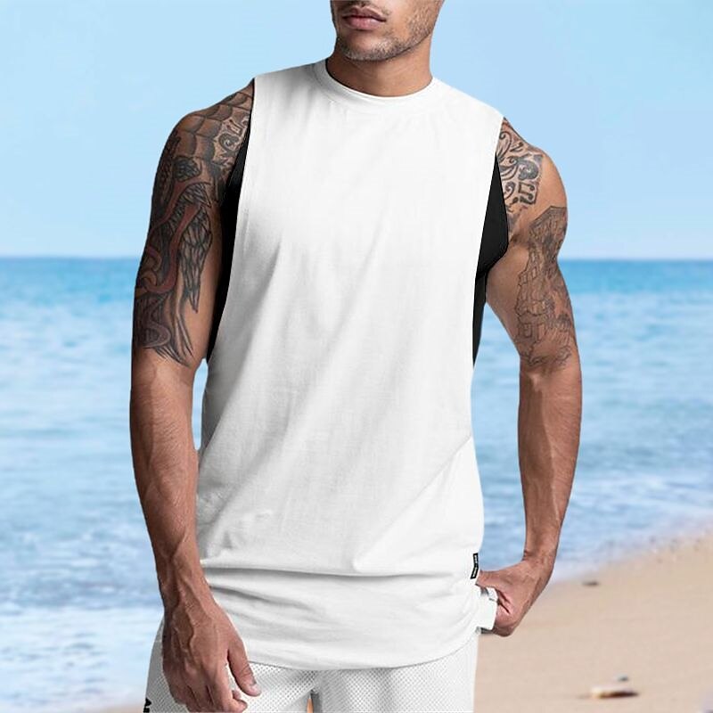 Men's Tank Top Undershirt Sleeveless Shirt Plain Crew Neck Outdoor Going out Sleeveless Designer Muscle Vest Top