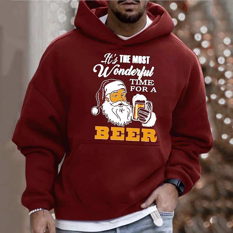 Men's Hooded Pullover Christmas Santa Claus Print Sweatshirt