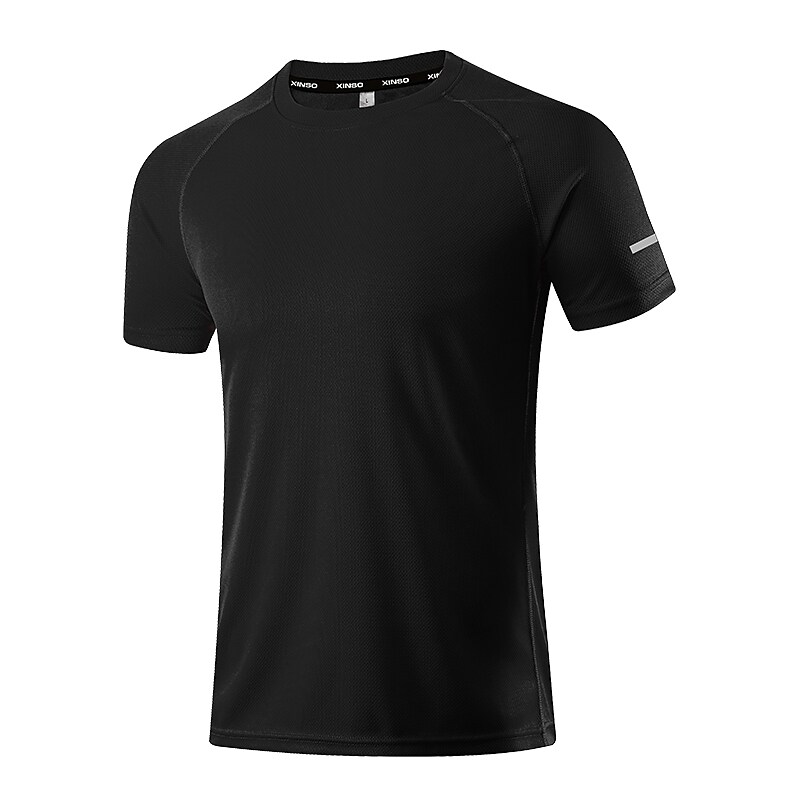 Arsuxeo Men's Workout Shirt Running Shirt Reflective Strip Short Sleeve Tee Tshirt Athletic Casual Breathable Soft Sweat wicking Fitness Gym Workout Tennis Sportswear Activewear Dark Grey Cobalt Blue
