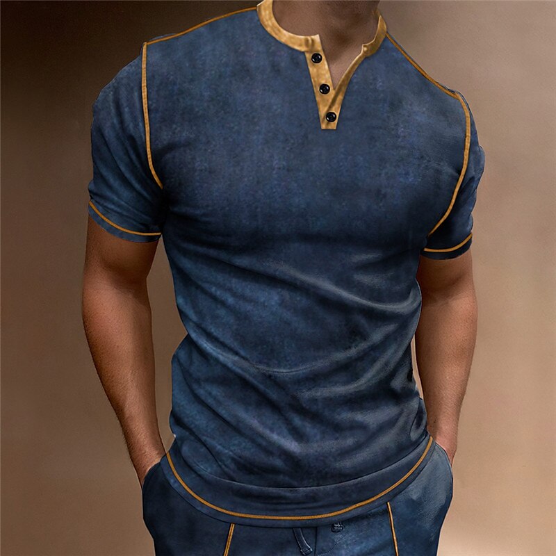 Men's Outdoor Street Casual Fashion Comfortable Breathable Plain Short Sleeve Henley Shirt