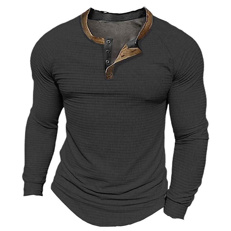Men's Henley Shirt T shirt Tee Cool Shirt Plain Slim Pleated Henley Street Vacation Long Sleeve Basic Top