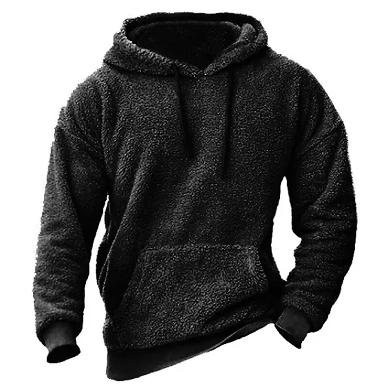 Men's Hoodie Fuzzy Sherpa Pullover Hoodie Sweatshirt Green Black Gray Hooded Solid Color Casual Basic Cool Casual Fall Spring Clothing Apparel Hoodies Sweatshirts  Long Sleeve