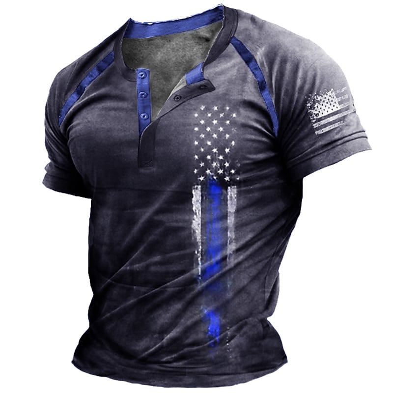 Men's  Henley Shirt Graphic National Flag Brown 3D Print Street Casual Short Sleeve Top