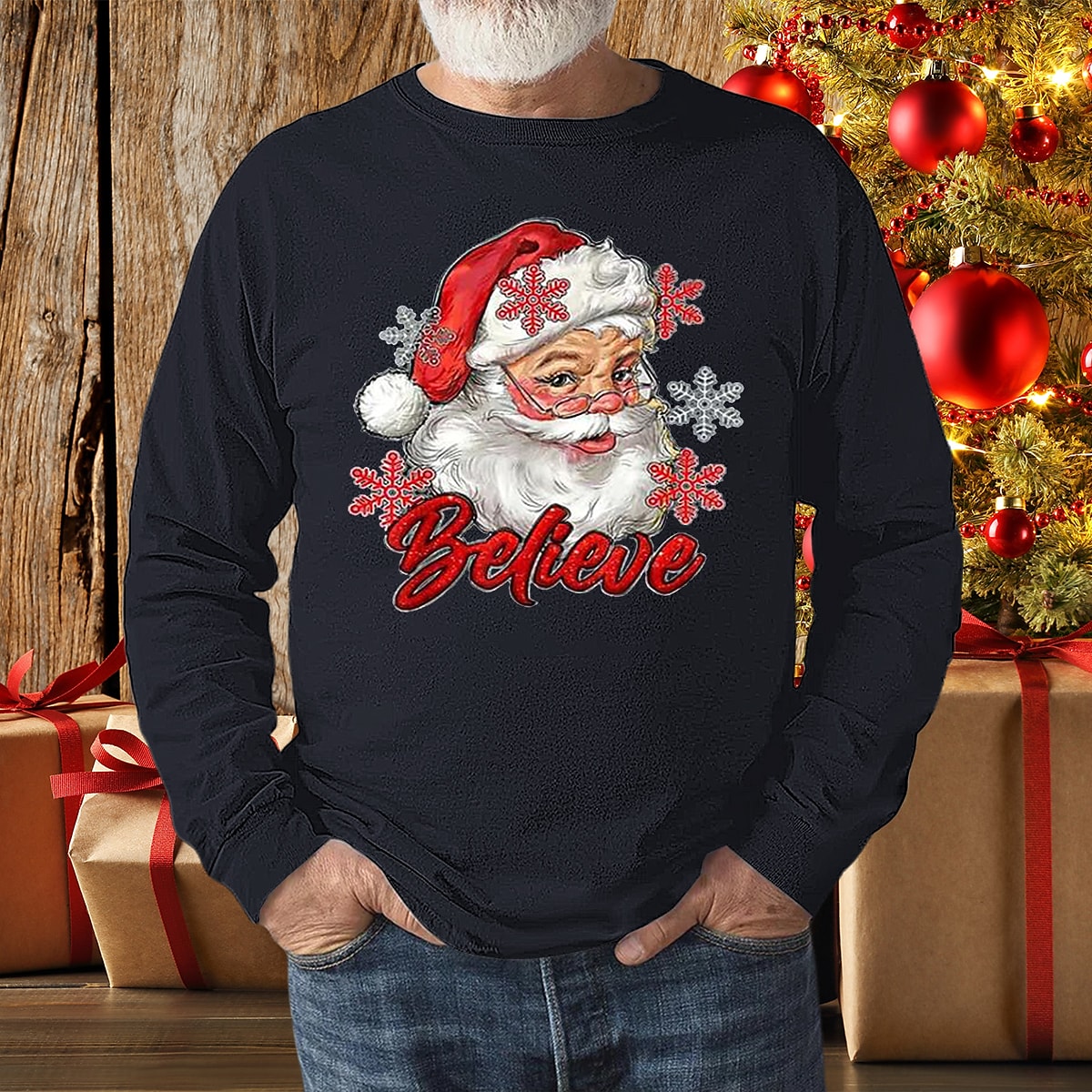 Men's Christmas Print Crew Neck Long Sleeve Streetwear Sweatshirt