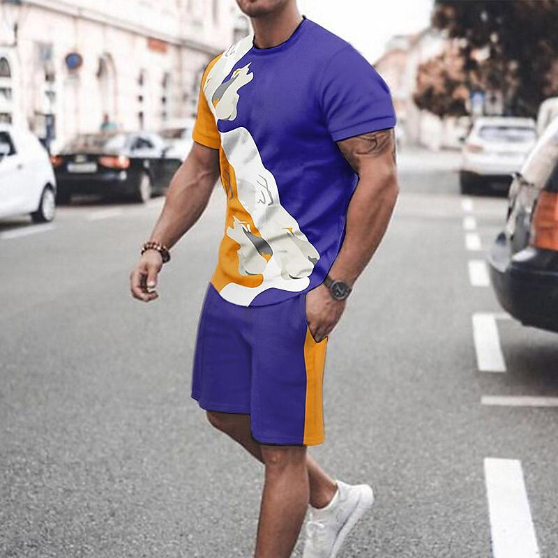 Men's Tiger Shorts Sleeve Shirt Daily Short Casual Tracksuit
