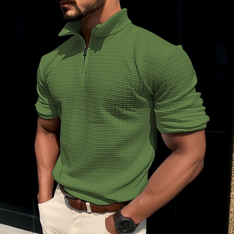 Men's T shirt Tee Waffle Shirt Tee Top Plain Quarter Zip Street Vacation Short Sleeves Clothing Apparel Fashion Designer Basic Top