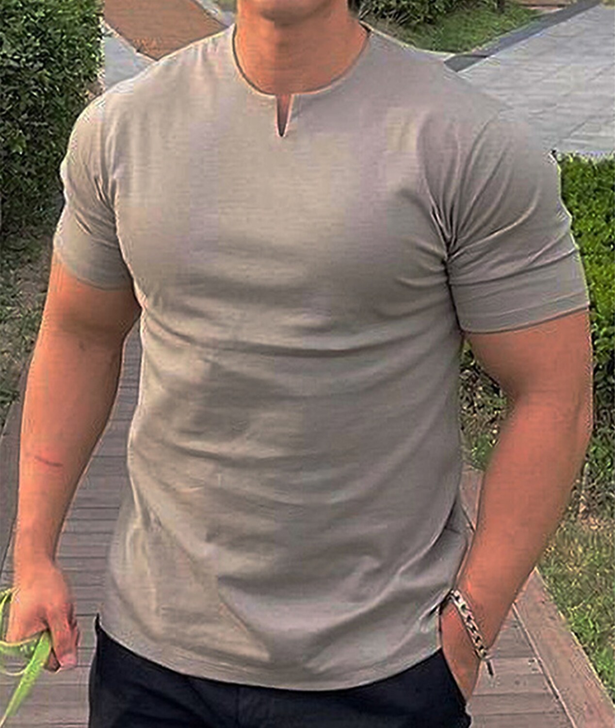 Men's T shirt Tee Plain V Neck Street Casual Short Sleeve Clothing App