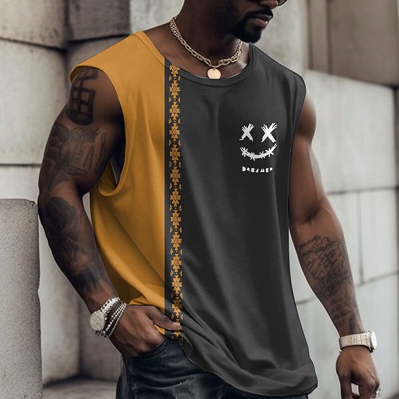 Men's Vest Top Sleeveless T Shirt for Men Graphic Funny Crew Neck Print Daily Sports Cap Sleeve Print Muscle Top