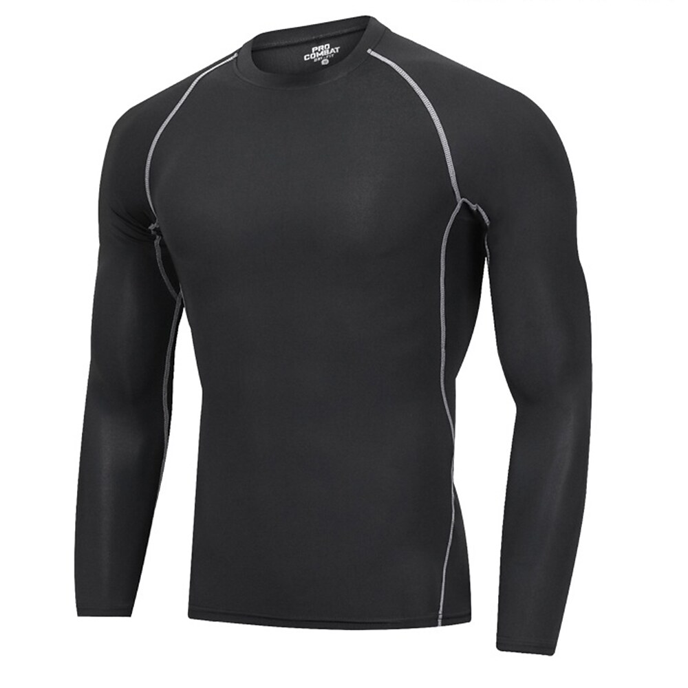 Men's Compression Running Patchwork Long Sleeve Athletic Breathable Quick Dry Soft Running Jogging Training Sportswear 