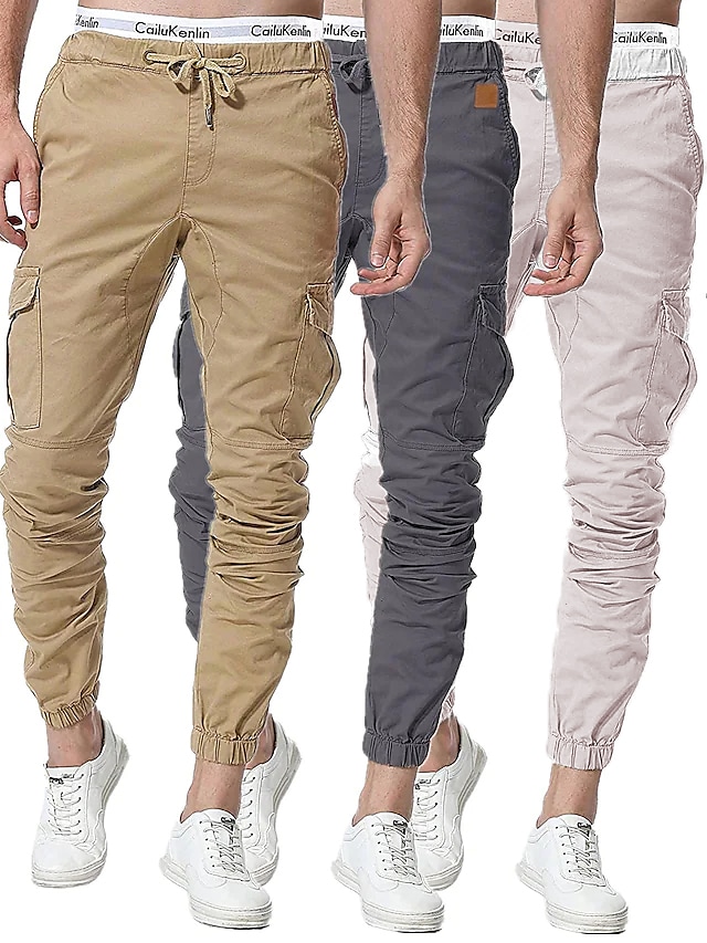 Men's Simple Cotton Blend Elastic Waist Solid Color Sweatpants
