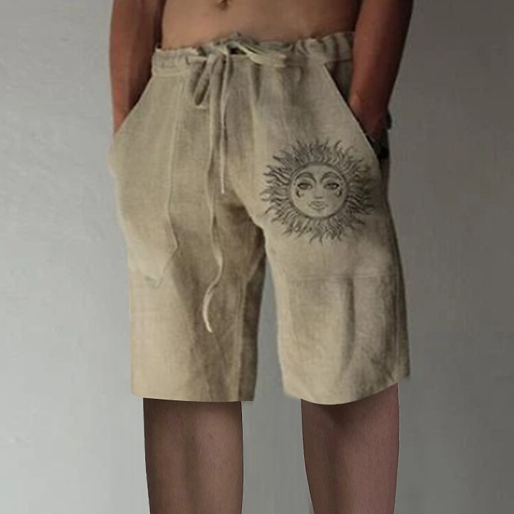 Men's Summer Shorts Elastic Waist Straight Leg Print Sun Graphic Print