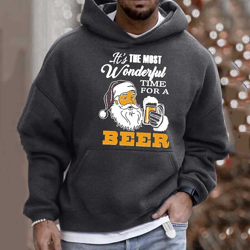 Men's Hooded Pullover Christmas Santa Claus Print Sweatshirt