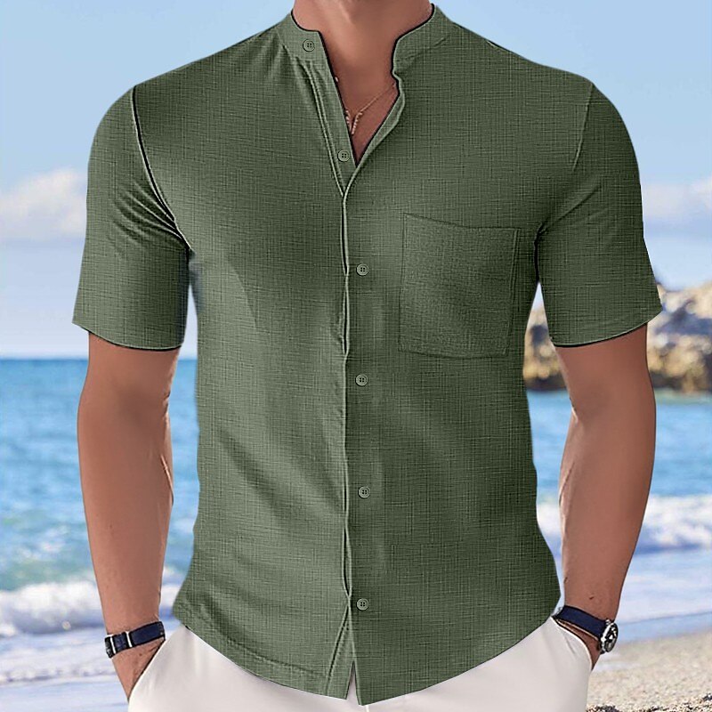 Men's Beach Casual Fashion Vacation Comfortable Light Front Pocket Plain Short Sleeves Shirt