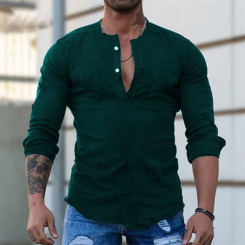 Men's  Solid Color Long Sleeve Button-Down T-shirt
