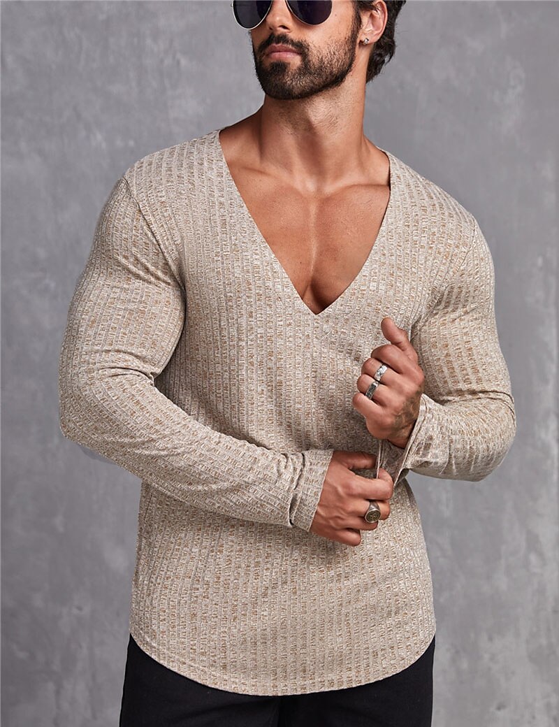 Men's T shirt Tee Tee Top Plain Pit Strip V Neck Street Vacation Clothing Apparel Fashion Designer Basic Top