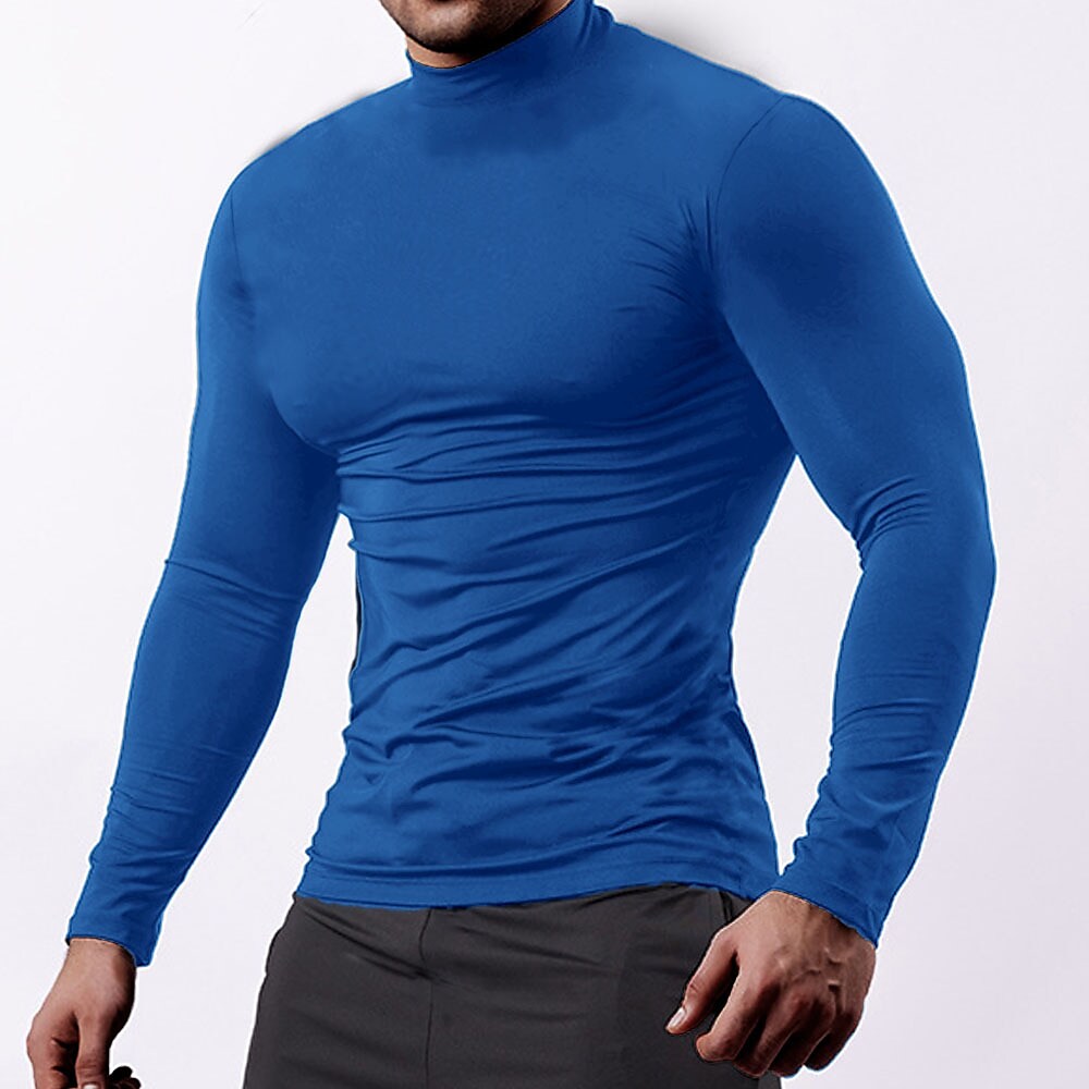 Men's Sport Solid Color Stand Collar Long Sleeve Cotton Shirt
