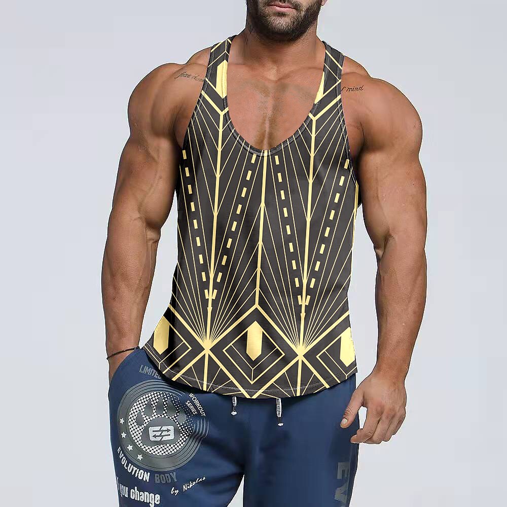 Men's Running Tank Top Patchwork 3D Print Sleeveless Tank Top Soft