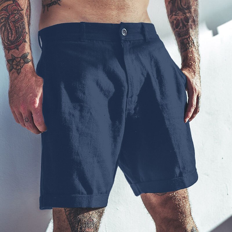Men's Linen Shorts Summer Shorts Pocket Plain Comfort Breathable Outdoor Daily Going out Linen / Cotton Blend Casual Shorts 