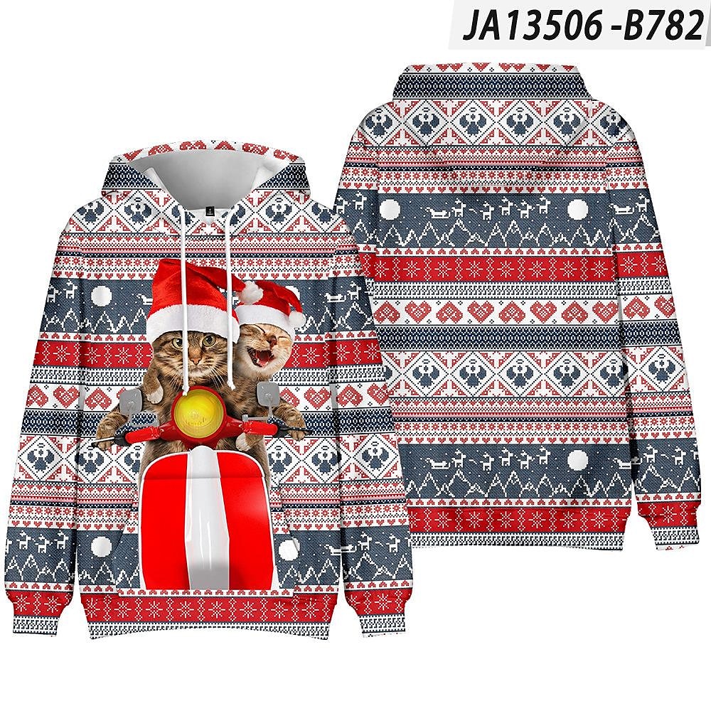 Men and Women's Christmas Print Long Sleeve Hooded Sweatshirt
