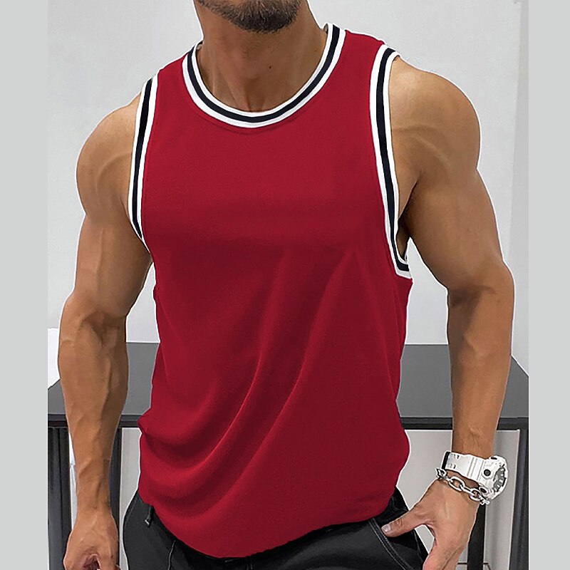 Men's Tank Top Undershirt Sleeveless Shirt Color Block Crewneck Sports