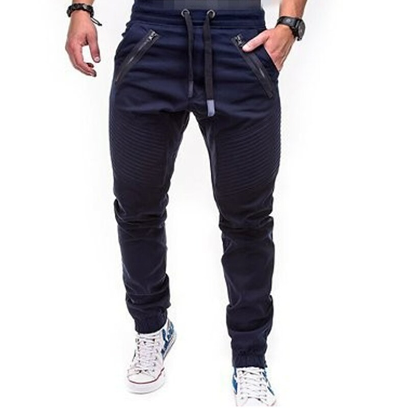 Men's Casual Elastic Waist Pockets Solid Color Full Length Pants