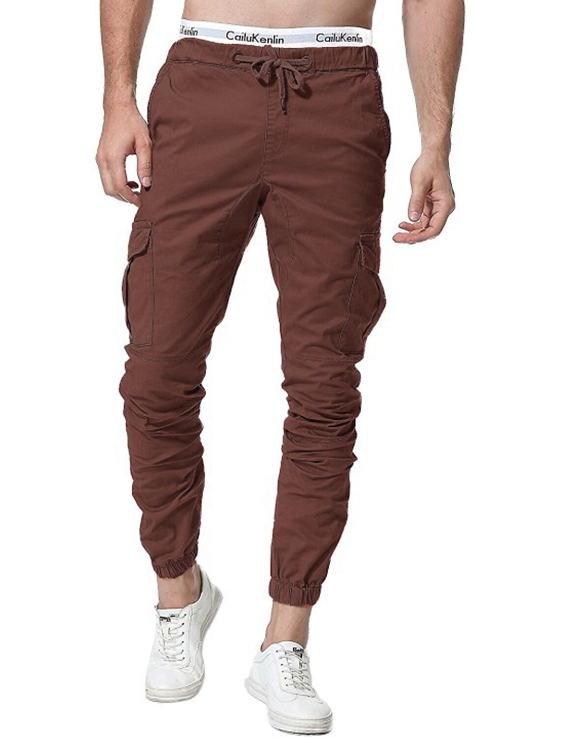 Men's Simple Cotton Blend Elastic Waist Solid Color Sweatpants