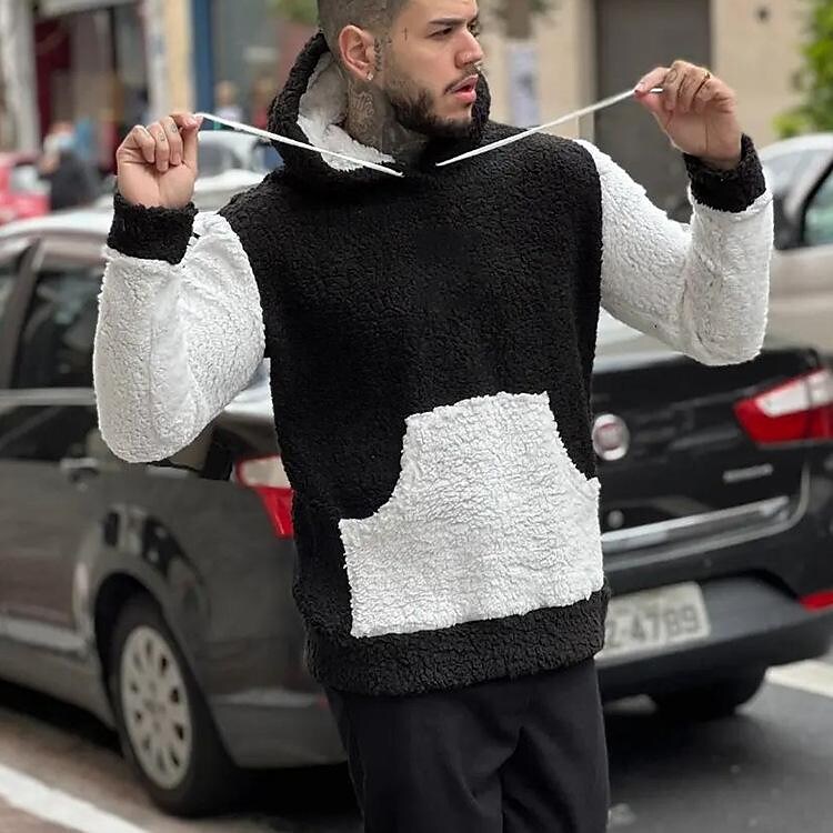 Men's Loose Hooded Double-sided Fleece Drawstring Sweatshirt