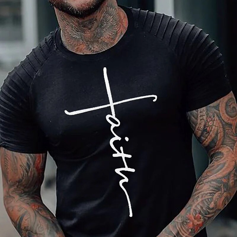 Men's T shirt Graphic Cool Shirt Letter Graphic Prints Crew Neck Hot Stamping Street Vacation Short Sleeves Ruched Print Top