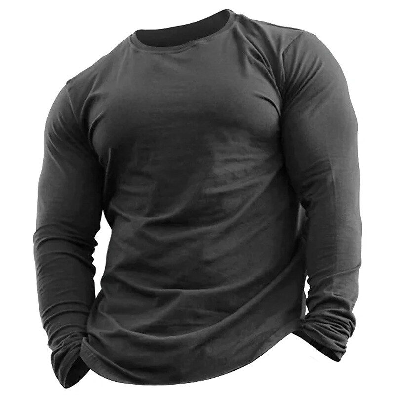 Men's Long Sleeve Shirt Solid Color Crew Neck Vacation Casual