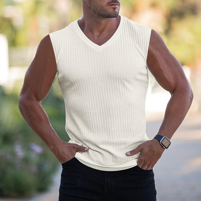 Men's Summer Knitted Vertical Stripe V-neck Sports Slim Casual Vest