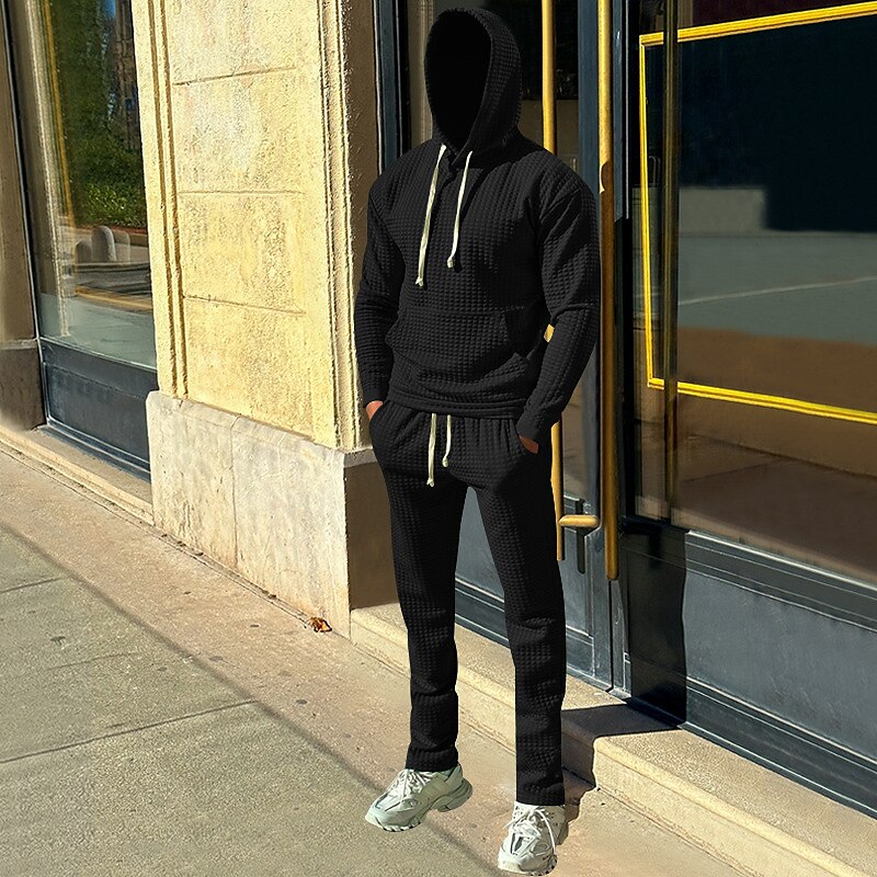 Men's Hoodie Pullover Hoodies Set Hooded Plain Pocket Sports Casual Athletic Hoodies 2-pieces Sweatshirts