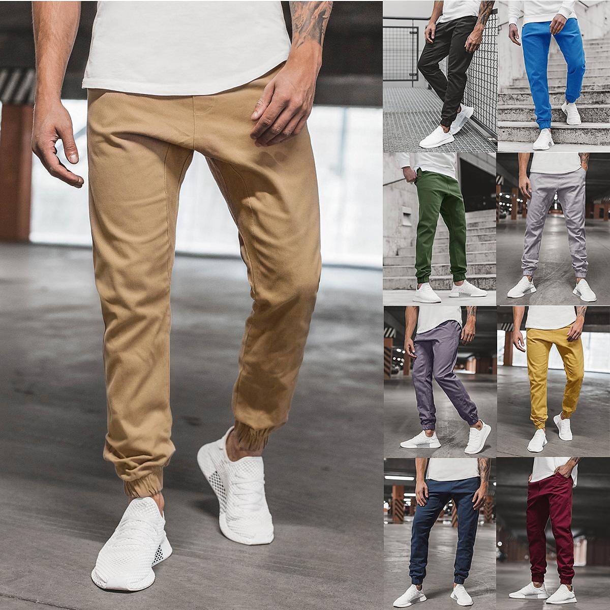 Men's Casual Street Solid Color Pocket Elastic Waist Straight Pants
