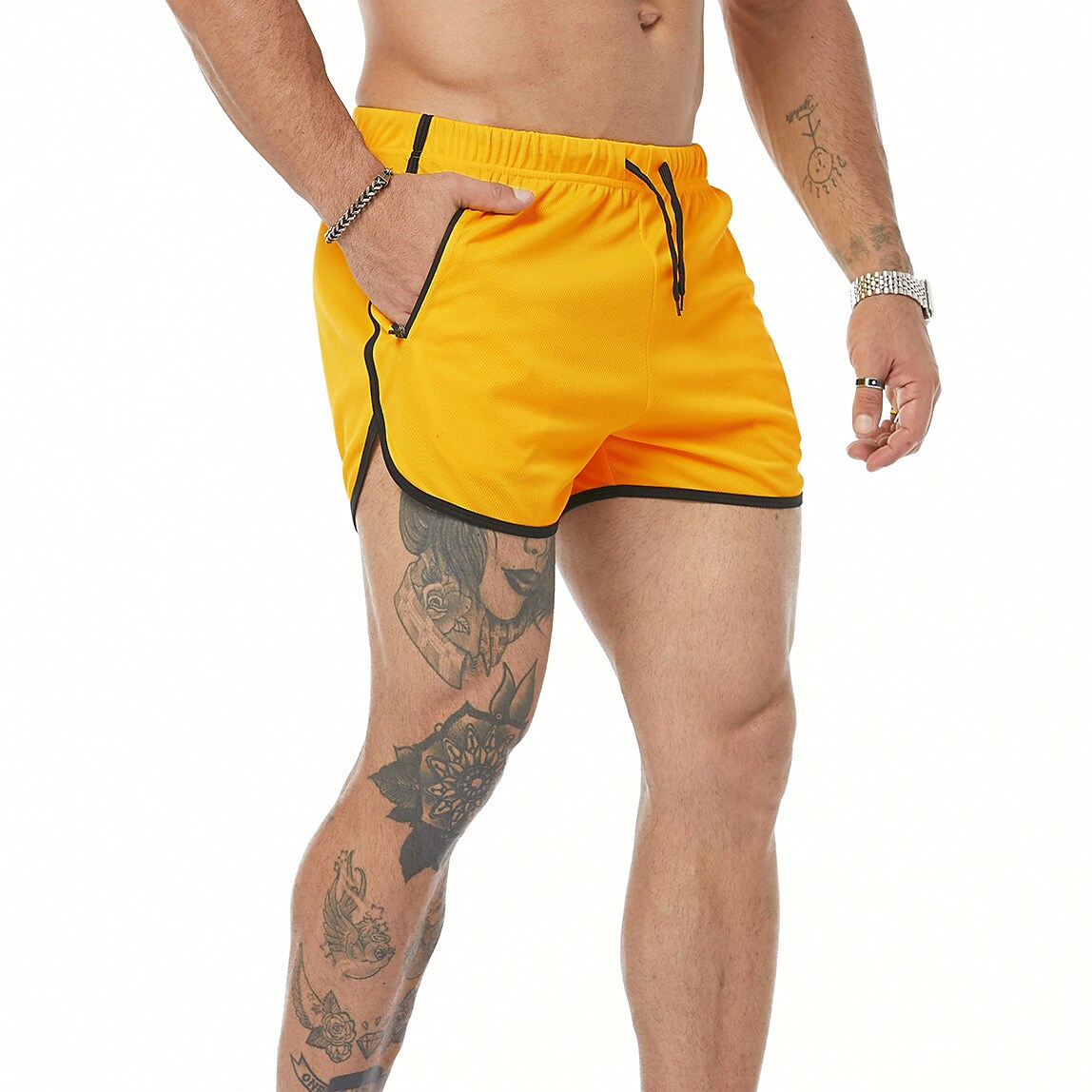 Men's Running Shorts Pocket Drawstring High Waist Bottoms Breathable Q