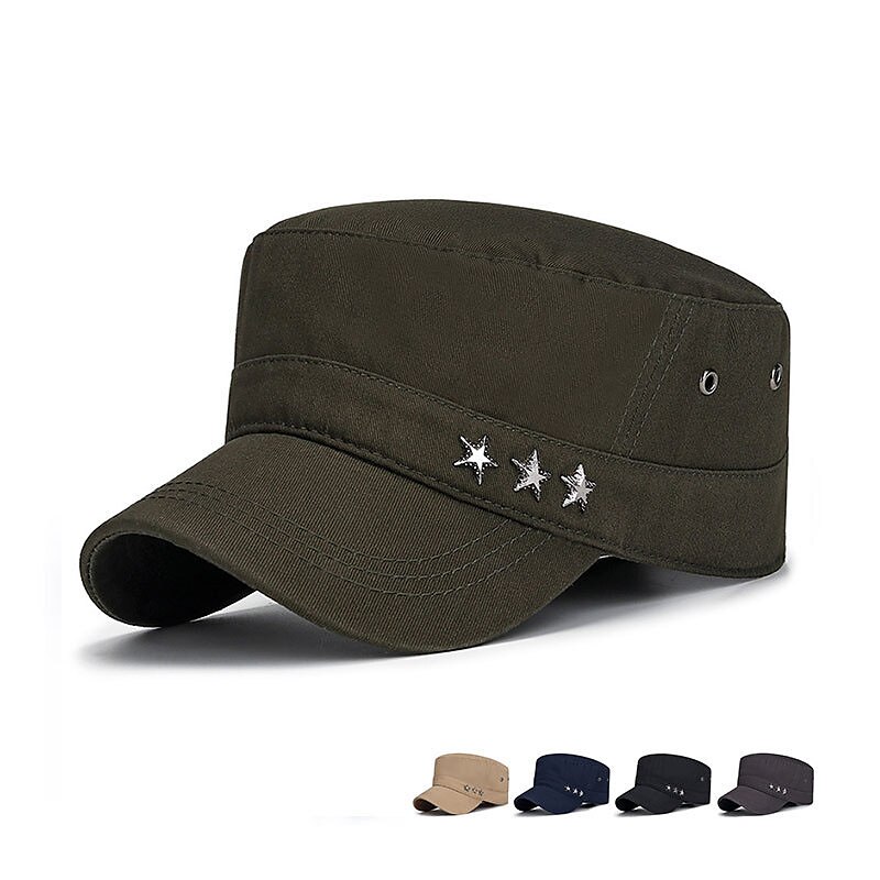 Men's Flat Cap Military Cap Cadet Hat Black Deep Blue Cotton Travel Beach Outdoor Vacation Plain Adjustable
